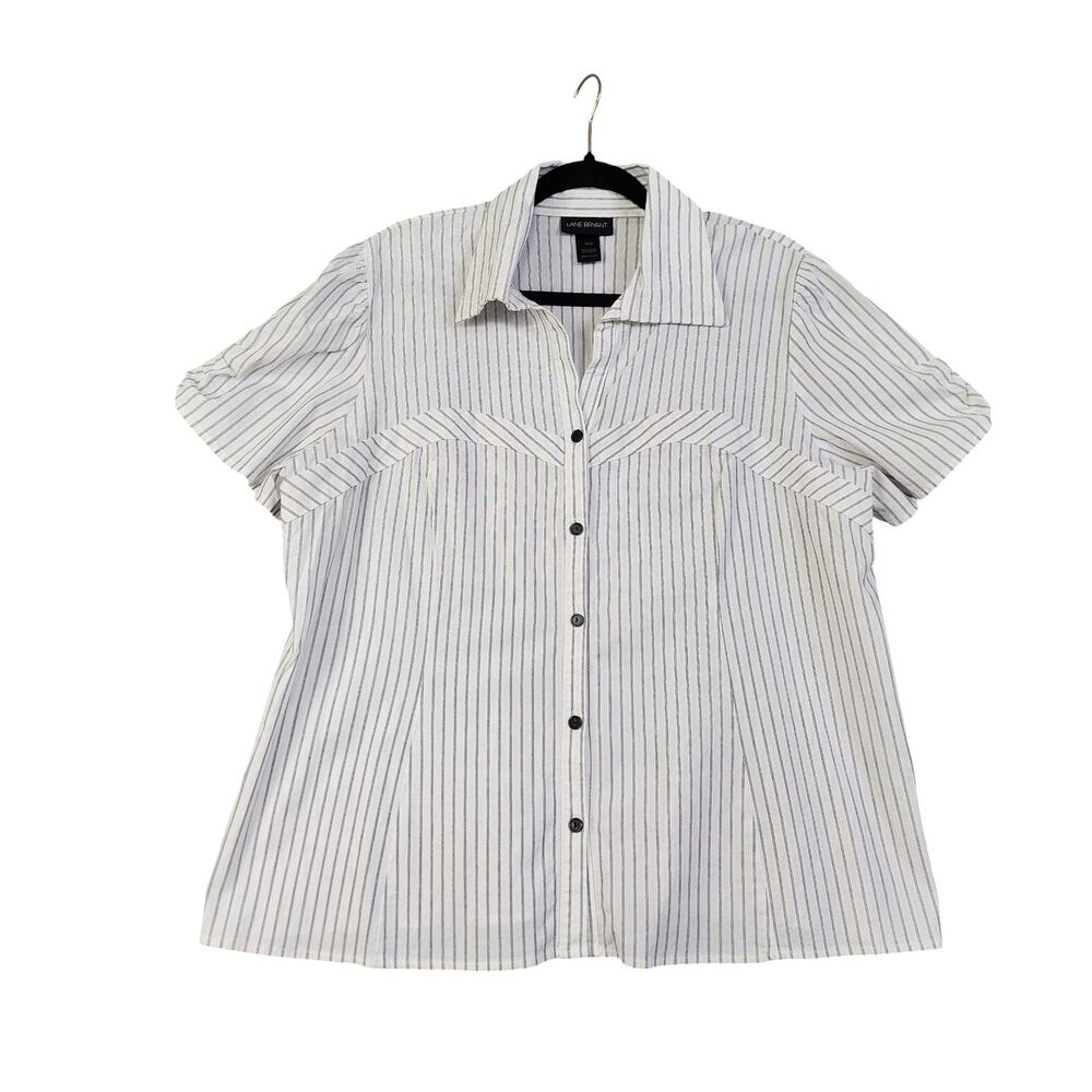 Lane Bryant Womens Button‎ Down Blouse Top Plus Size 18/20 White Metallic Stripe